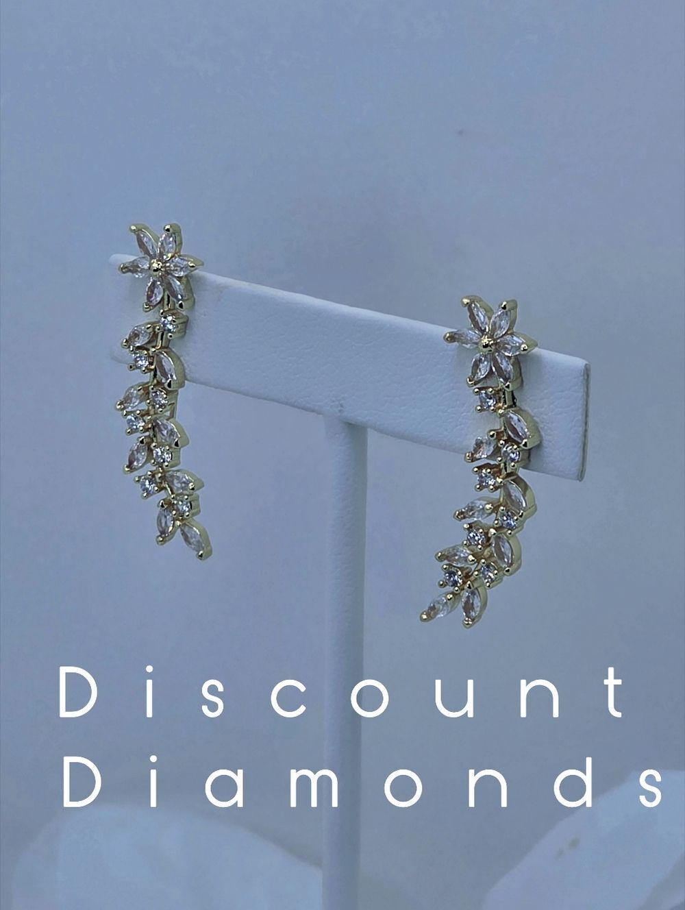 Clear White Moisanitte Ear Climber Earrings on 18K Yellow Gold over 925 Silver
